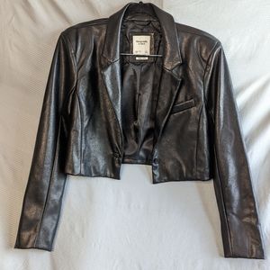 Cropped Vegan Leather Jacket